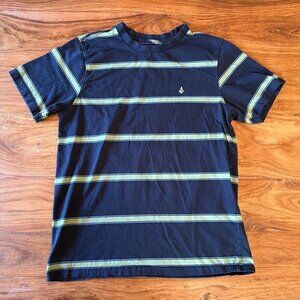 Volcom Navy & Green Stripe T-Shirt Modern Fit Medium Size Medium